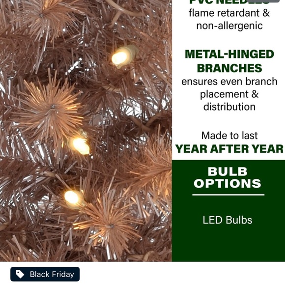 Fraser Hill Farm 3-ft. Blush Tinsel Christmas Tree - Picture 3 of 7